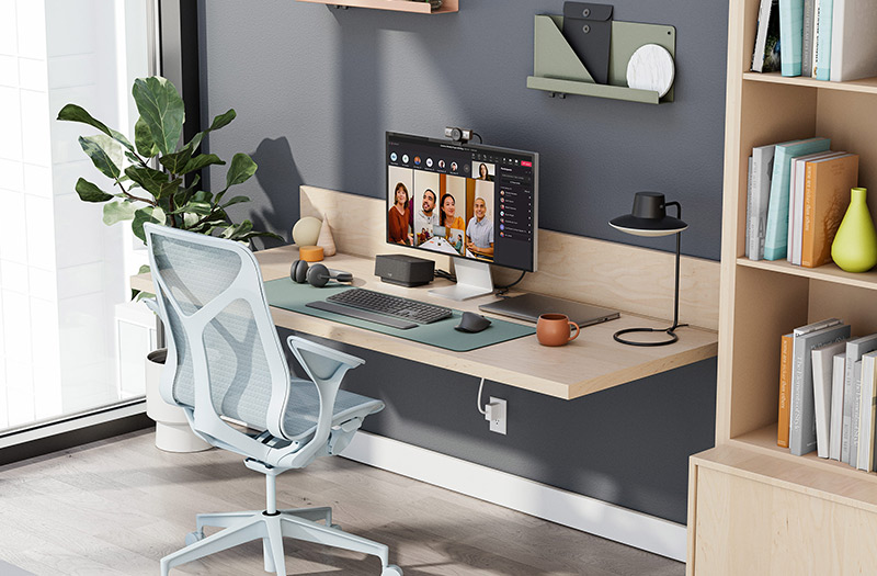 Logitech personal desk with Logitech and Windows 11 devices
