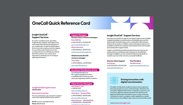 Article Insight OneCall™ Quick Reference Card Image