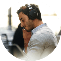 Mobile banker on headset talking with a client