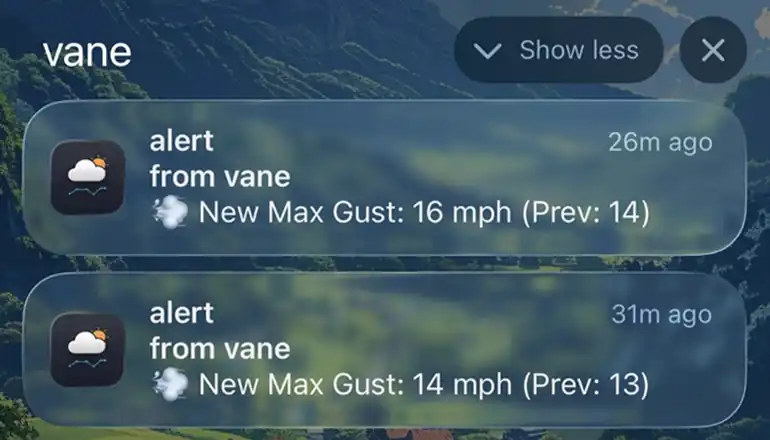 Vane notification demo UI.