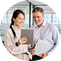 Business workmates talking