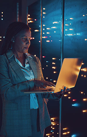 Woman working in data center