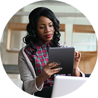 Woman holding a tablet