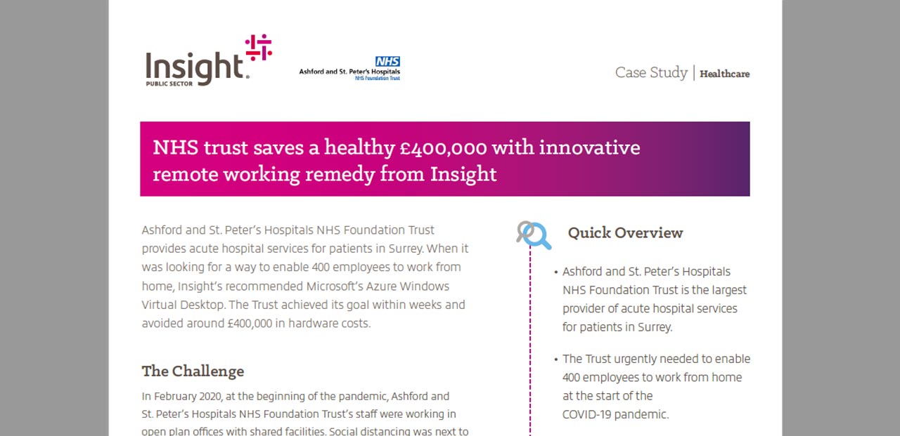 Article NHS trust saves with innovative remote working remedy from Insight Image