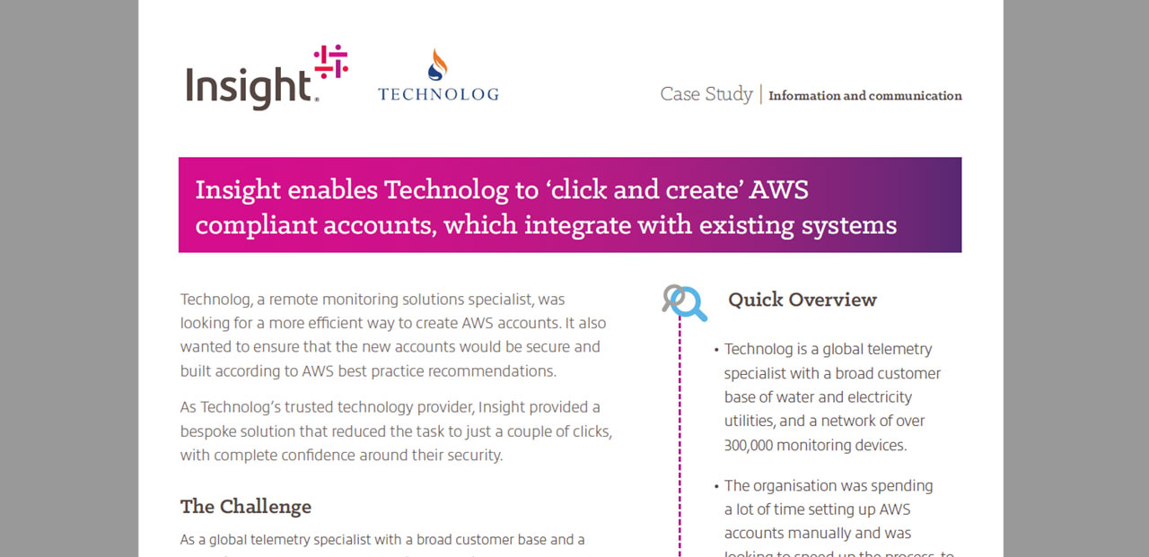 Article Insight enables Technolog to ‘click and create’ AWS compliant accounts, which integrate with existing systems Image