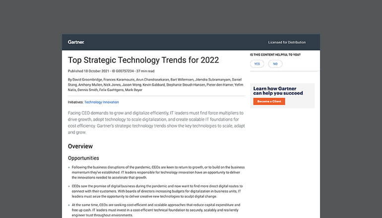 文章 Gartner: Top Strategic Technology Trends for 2022 图像