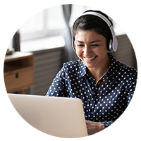 Businesswoman smiling during a video conference