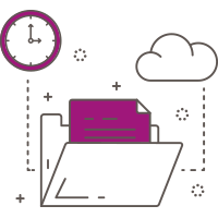 Illustrated icon of gear in desktop computer with lightbulb