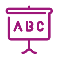 Icon concept of a K-12 classroom whiteboard with the letters A B C written. K-12 education technology solutions