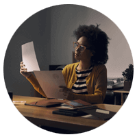 Woman checking papers