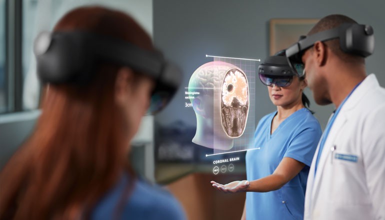 Doctors using VR glasses to look at patients records