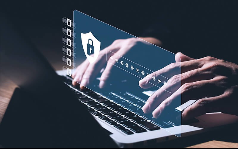 Man typing his password 