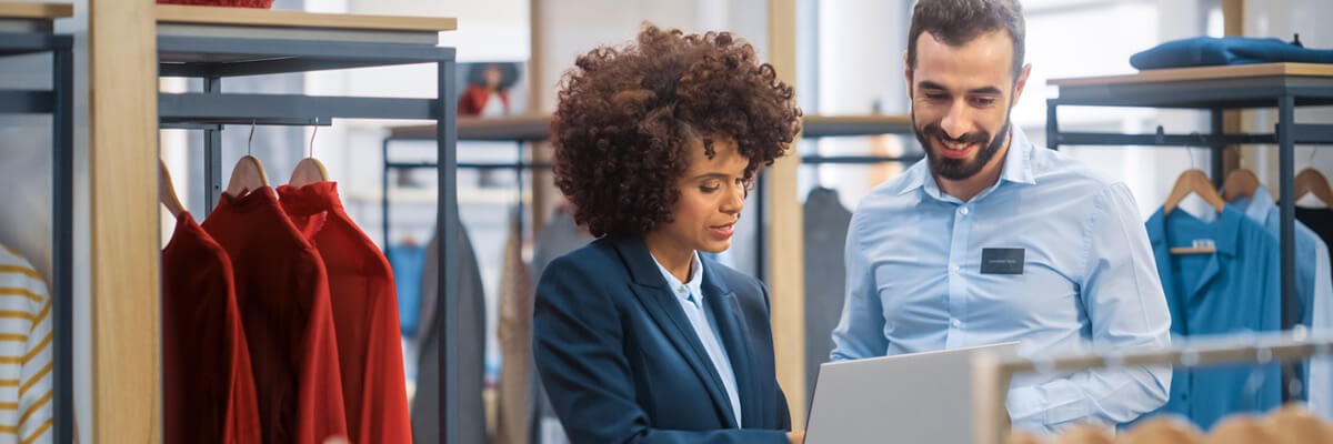 Retail employees talking. Automation, Retail automation, inventory management, predictive analysis, reporting automation 