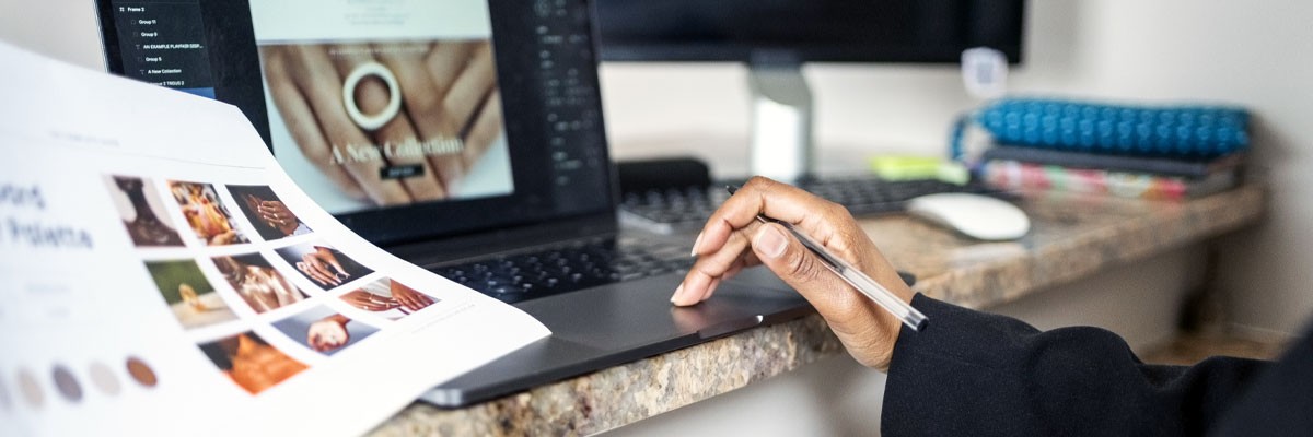 Close up view of graphic designer using AI tools