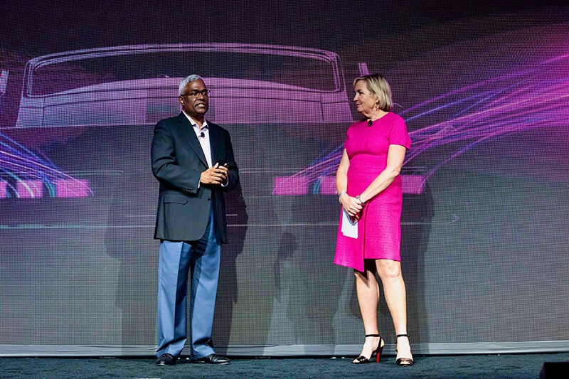 NetApp named Insight its Keystone Partner of the Year for the third time in four years. NetApp CEO George Kurian speaks with Insight CEO Joyce Mullen at Insight's Mastery event, 2024