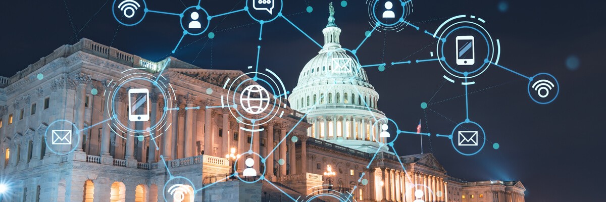 Capitol building highlighted at night