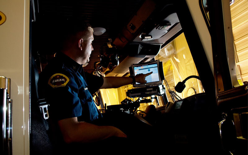 First responder in firetruck