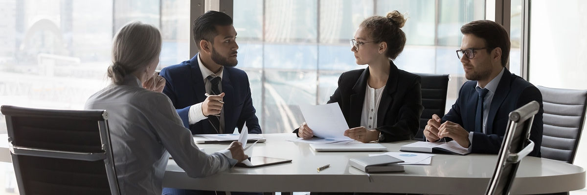 Workers having a serious meeting