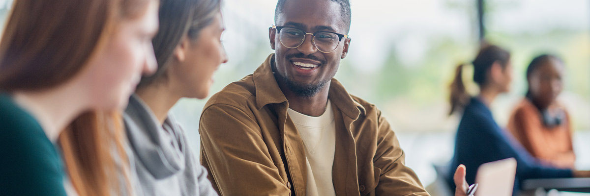 College students talking in class