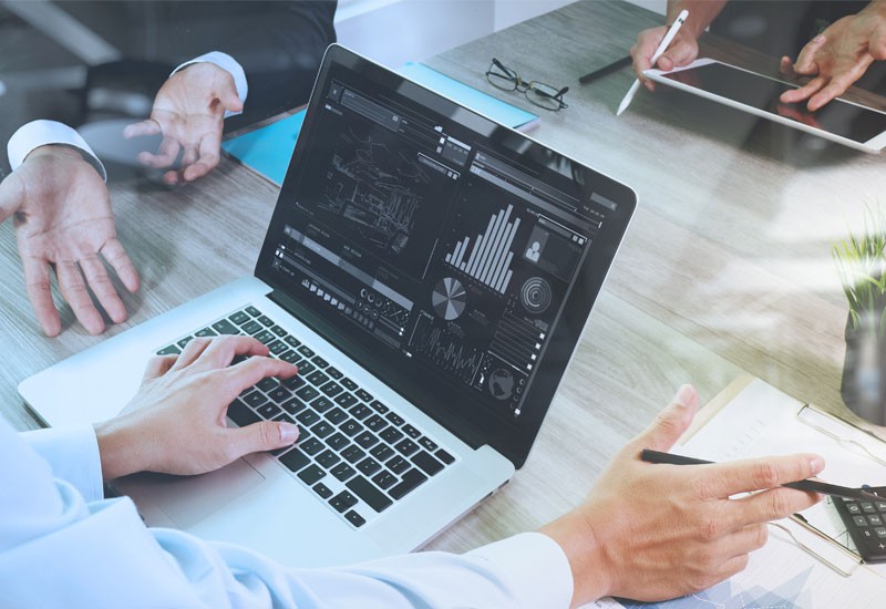 Fight Ransomware Closeup of hands working on laptop computer