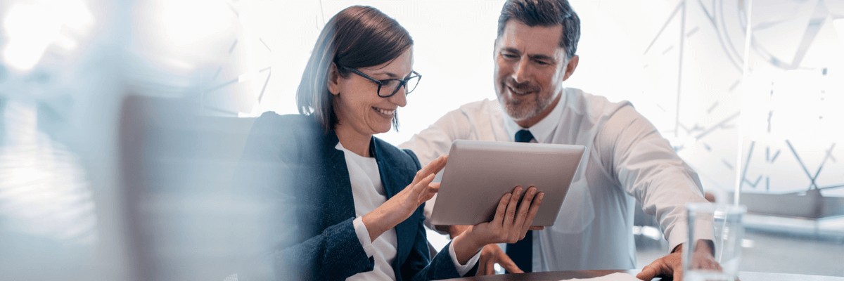 Two users working together with tablet device
