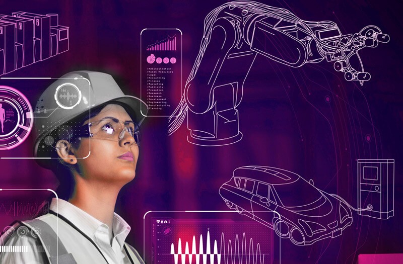 Engineer in manufacturing lab working through the process of what it takes to build a car