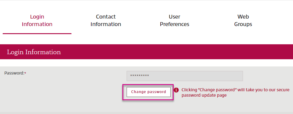 Change Password highlighted in Insight.com Login Information screen
