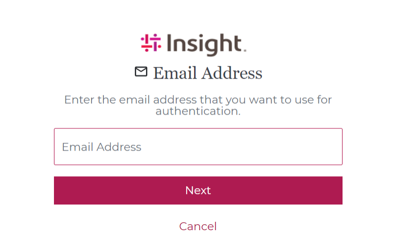 Submit Email address and select Next on your authentication method of Email