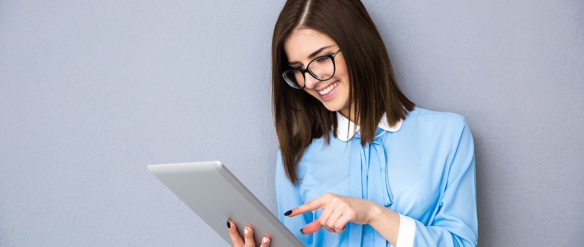 Digital document process and e-signatures driving business Woman on laptop device