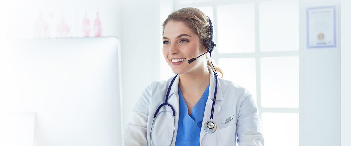 Telehealth coach on call with client. Telehealth services