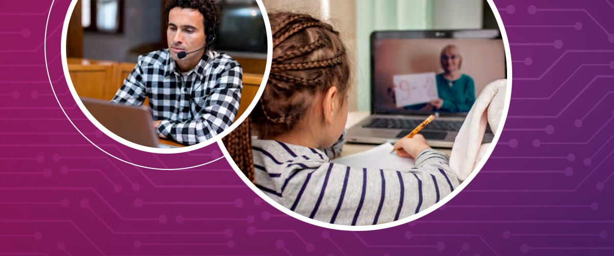 The pandemic forced the world to recognize that access to the internet is a basic, human right. Teacher on remote learning class with student.