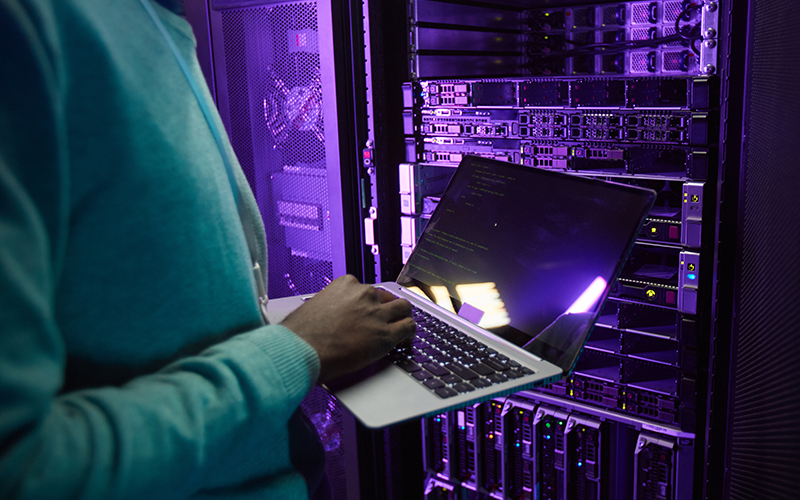 Professional working on a data center