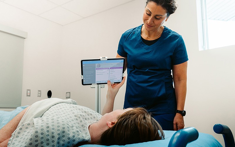 Patient using tablet