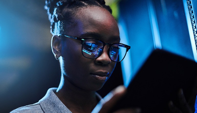 Woman working on tablet
