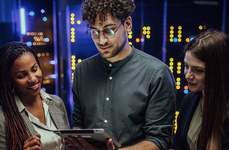 Stop advanced threats and protect critical assets View of skyscrapers from the ground