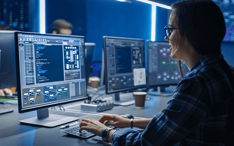 Teammates working together at the office