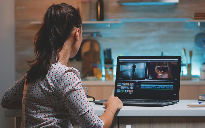 Woman using an Intel-powered device from home