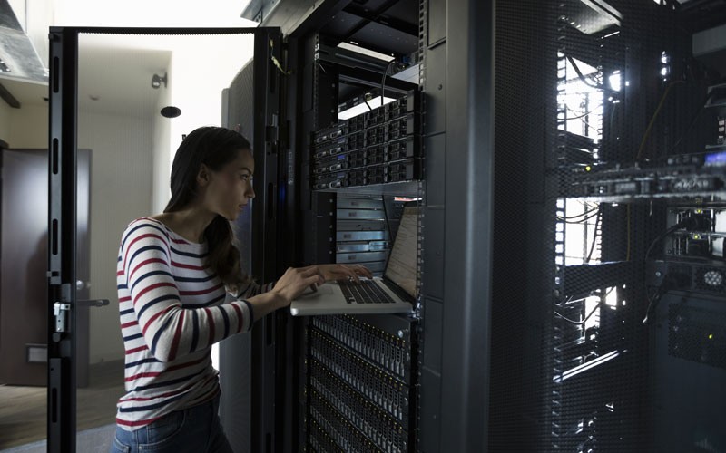 Woman in server room