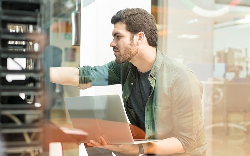 Professional working on server