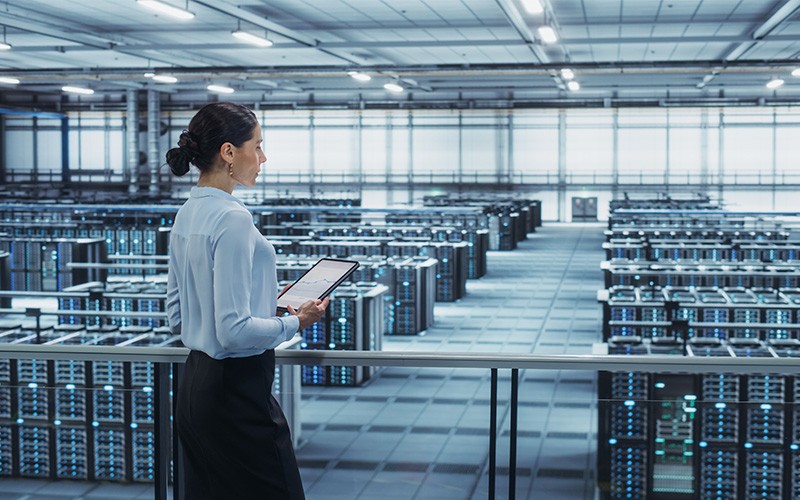 Woman holding a tablet