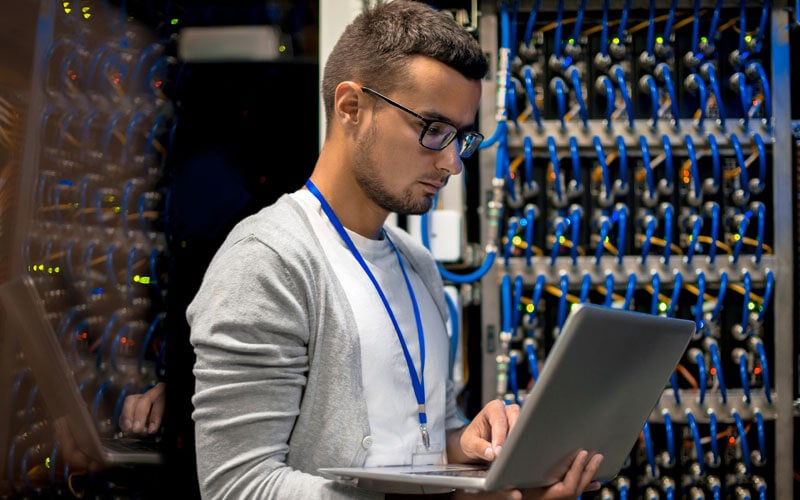 Man working in data center