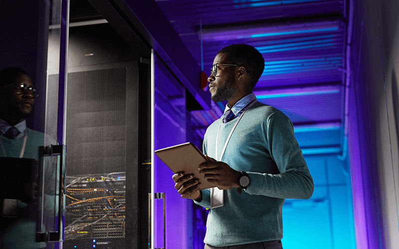 Man working at the data center
