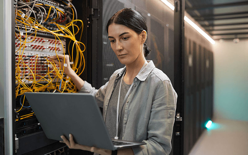 Woman fixing the network