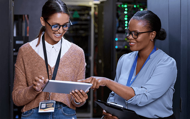 Teammates collaborating together at the office