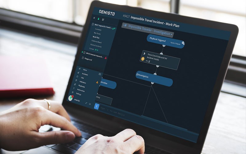 Prioritize critical tasks Close up of Demisto dashboard on laptop device