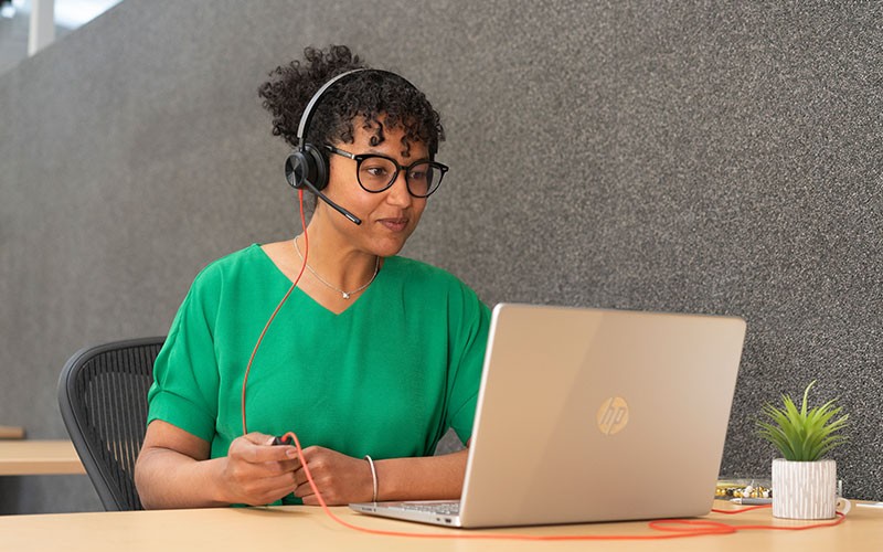 Professional using corded headset