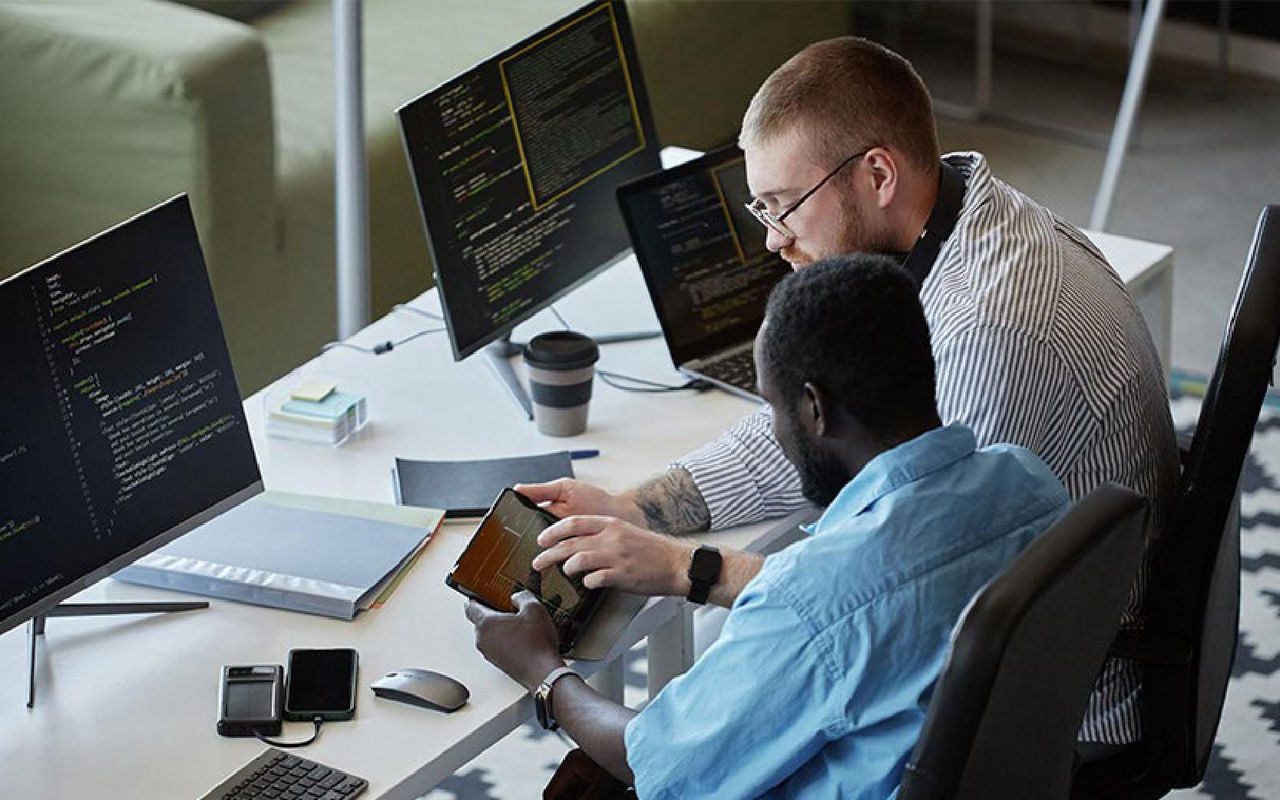 Two colleagues working together