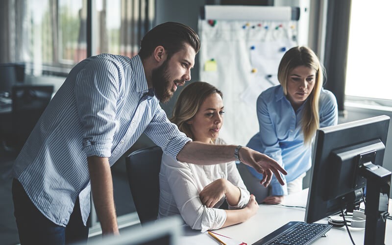People looking on desktop
