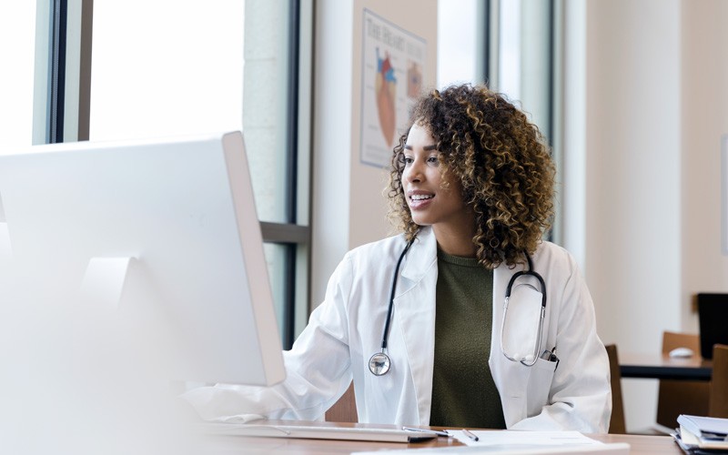 We offer a range of options Doctor using laptop computer